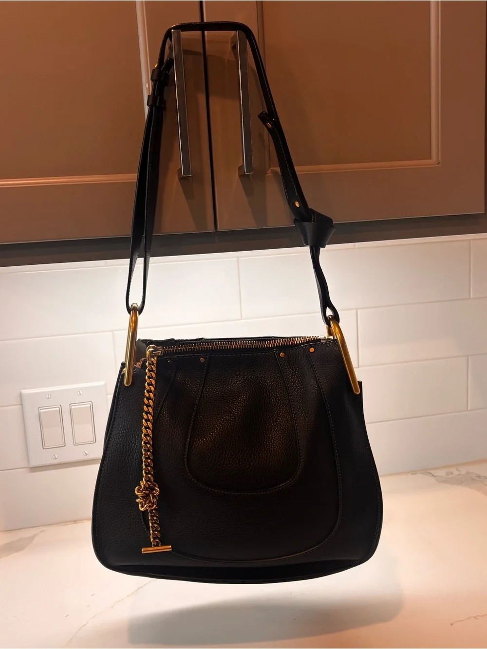 Chloe Hayley Leather Shoulder Bag with Gold Accents